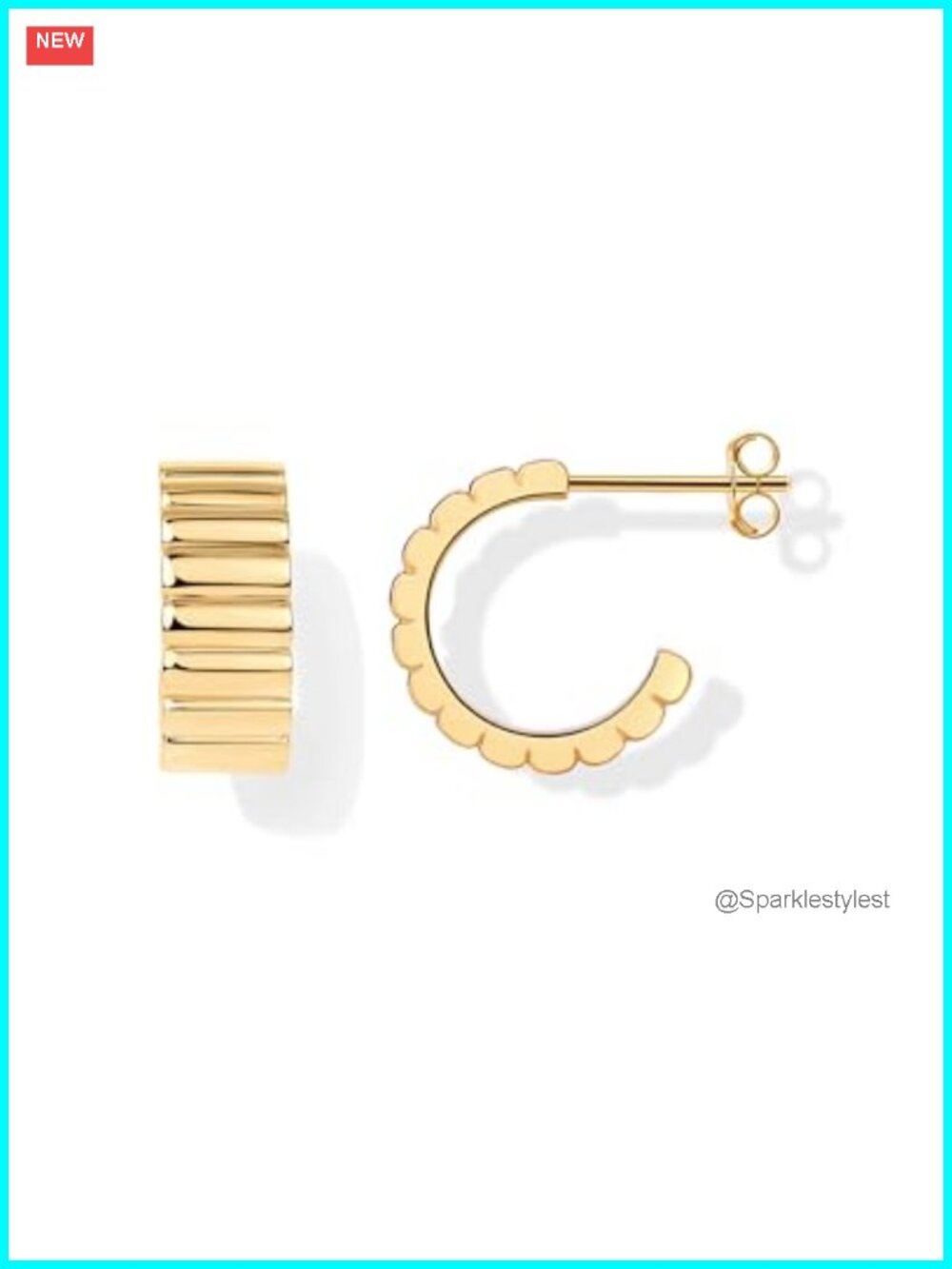 14K Gold Plated Ribbed Hoop Earrings Chunky Ridged 15mm